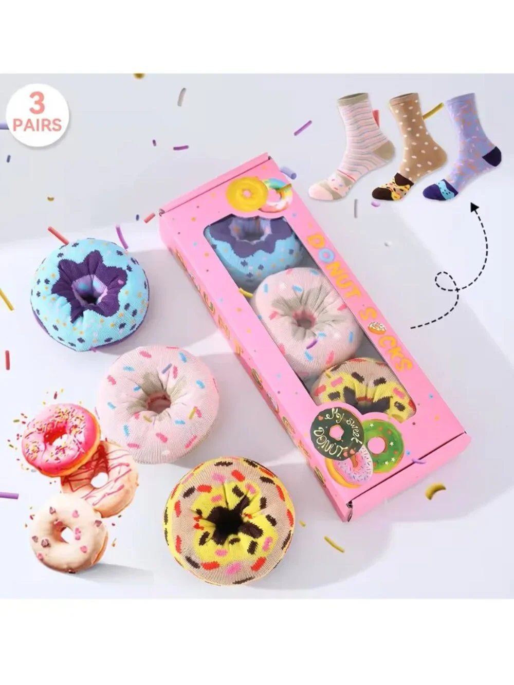 DONUT SOCKS - Viral Box of Donut Socks - 3 Pairs - NEW